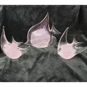 3 MCM AngelFish Handblown Glass Sommerso  Murano Style Art Sculptures 7" & 5.5"